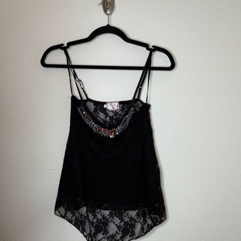 Chic Black Lace Tank Top with Beaded Detail